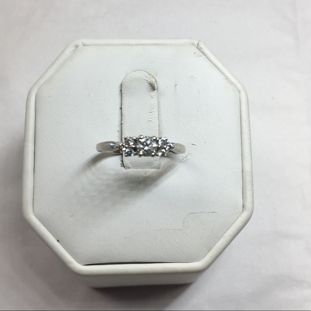 3 stone engagement ring 10K white gold